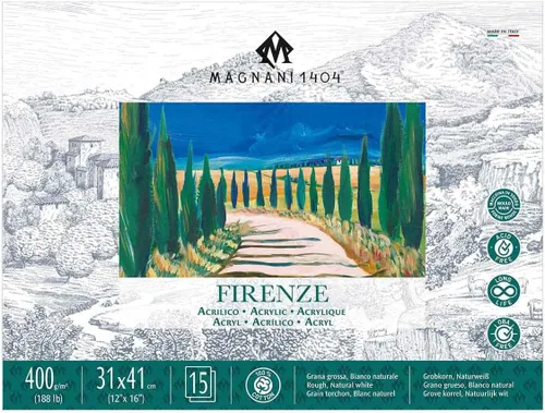 Vista 8 de Magnani 1404 Firenze - Bloc de papel de pintura acrílica 100% algodón, 7 x 10 pulgadas, 188 libras, 15 hojas pesadas, textura rugosa, tamaño vegano