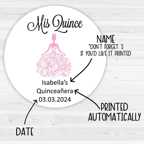 Vista 2 de Pegatinas de membrillo Mis, etiquetas de quinceañera, etiquetas brillantes (#027-WH)