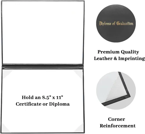 Vista 2 de Happy Secret Soporte para diploma impreso para certificado de 8.5 x 11 pulgadas, cubierta de graduación con piel lisa, color negro, 1 paquete