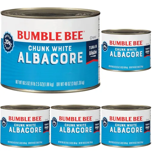 Vista 11 de Bumble Bee Trozos de atún blanco blanco en aceite, lata de 5 onzas, atún capturado en la naturaleza, 0.81 oz de proteína por porción, alto