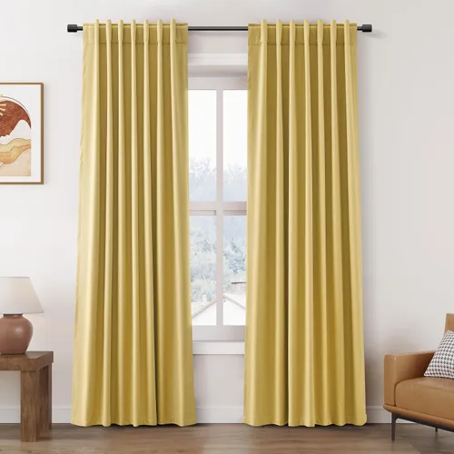 Vista 111 de Nanspring Cortinas de lino 100% opacas para dormitorio, 96 pulgadas de largo, con pestaña trasera, bolsillo para barra, aislamiento térmico, cortina