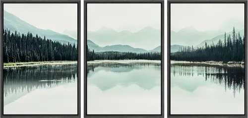Vista 145 de NWT Lienzo enmarcado para pared, juego de arte en acuarela pastel, bosque de montaña oscura, naturaleza silvestre, ilustraciones de arte moderno