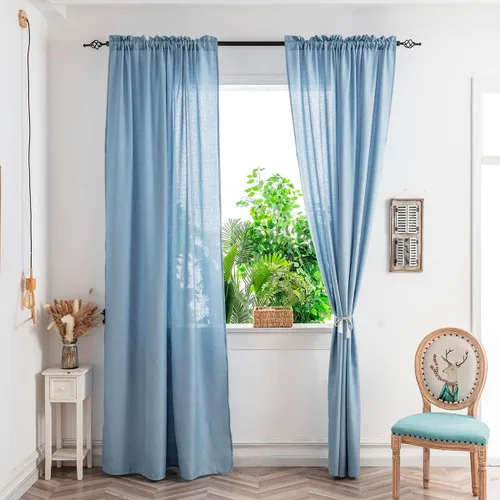 Vista 2 de Yancorp Cortinas azules de 84 pulgadas de largo para sala de estar, 2 paneles de lino con textura, juego de cortinas semitransparentes filtrantes