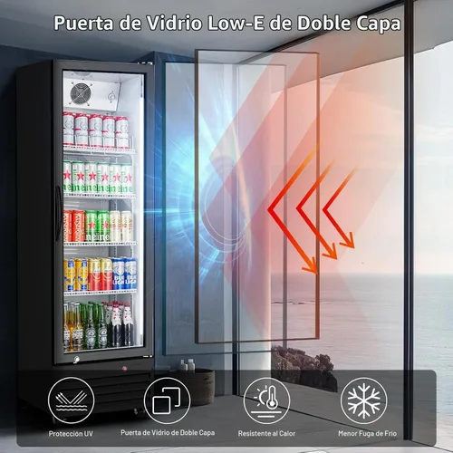 Vista 6 de BODEGA BODEGACOOLER - Refrigerador comercial de bebidas de 9 pies cúbicos con puerta de cristal, refrigeradores de bebidas para exhibición de Negro