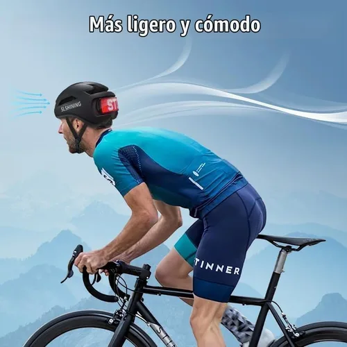 Vista 4 de Casco de bicicleta, programa de aplicación inteligente, casco de bicicleta con luz recargable USB, luz trasera de montaña para adultos y hombres