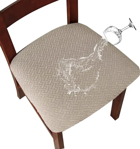 Vista 26 de Genina Fundas de Asiento para Silla de Comedor Fundas de Asiento Deslizables Fundas de Silla de Cocina (Beige, 2 Piezas)