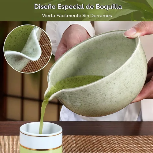 Vista 4 de Juego de 10 batidores de matcha, kit tradicional japonés de matcha con batidor de bambú, cuenco de cerámica para matcha con boquilla de vertido, kit