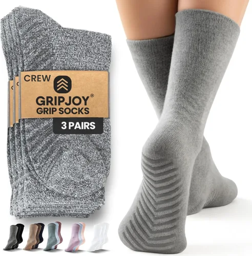 Vista 12 de Calcetines Gripjoy de agarre para mujer, antideslizantes, calcetines de agarre para mujer y hombre, para pilates, yoga, hospital, 3 pares, de largo