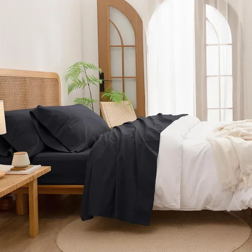 Vista 8 de BESTOUCH Juego de sábanas 100% algodón lavado, tacto de lino, súper suave, cómodo, elegante, ligero, juego de ropa de cama de 3 piezas, color gris