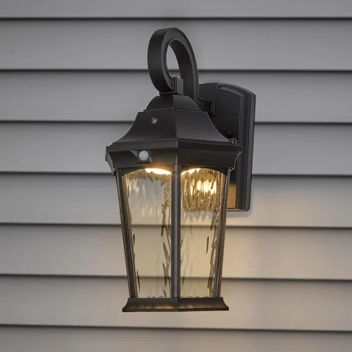 Vista 7 de Maxxima Luz LED de pared con sensor de movimiento para exteriores, 3 modos de iluminación, sensor de atardecer a amanecer, negro con vidrio de agua
