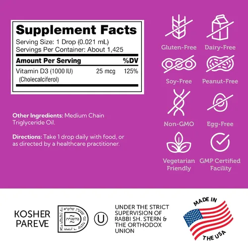 Vista 6 de Zahler Suplemento líquido de vitamina D3 de 1000 UI para adultos para mujeres y hombres, vegetariano, kosher, sin OMG, sin gluten, gotas de vitamina