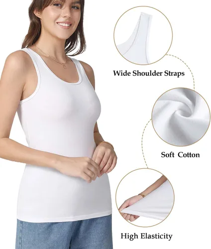 Vista 4 de wirarpa Camisetas sin mangas de algodón para mujer, cómodas, capa base, paquete de 2