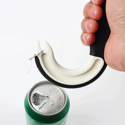 Vista 4 de Abrelatas de anillo fácil de abrir, ergonómico para latas, ayudante en forma de J, abrelatas, gancho para tirar, abridor de frascos, manual