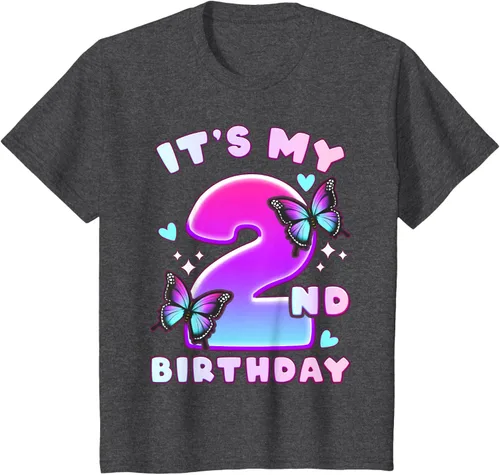 Vista 38 de Camiseta de 2º cumpleaños para niña de 2 años con mariposas y número 2 Negro
