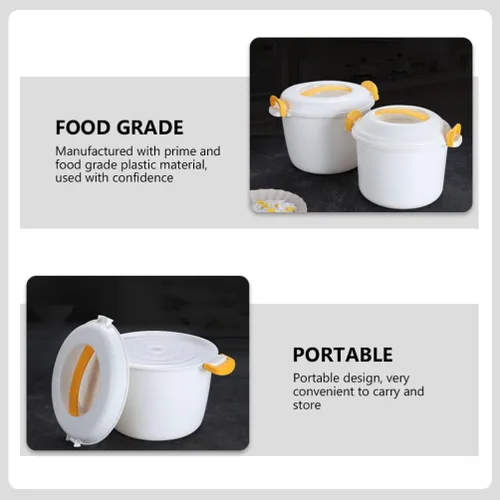 Vista 4 de Microondas Pasta Cooker Round Microondas Recipiente de Alimentos Cocina: Microondas Arroz Cocina de Alimentos Amarillo 1L Cestas de microondas