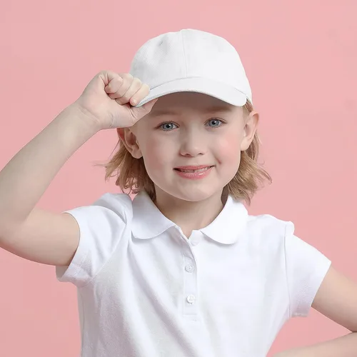 Vista 2 de Gorra de béisbol lisa de algodón y mezclilla de perfil bajo lavado para niños UPF 50+