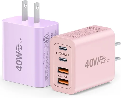 Vista 11 de [Paquete de 2] Cargador de pared USB C, cargador tipo C de 40 W, bloques de 40W 2Pack Azul bebé
