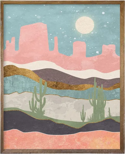 Vista 10 de Arte de pared del desierto del suroeste, impresiones de póster de color rosa pastel y verde azulado, decoración moderna de pared de montaña bohemia