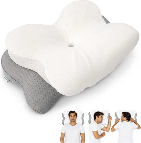 Vista 10 de Almohada cervical para el cuello para aliviar el dolor, almohada ortopédica de contorno de espuma viscoelástica, almohada de apnea del sueño Gris