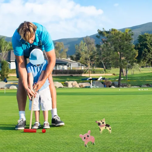 Vista 7 de TOYANDONA Juego de croquet para niños, juego de croquet de animales de madera de dibujos animados, divertidos juegos de césped para niños y niñas