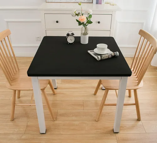 Vista 4 de Wolkemer Mantel Cuadrado Ajustado de Spandex Elástico Negro Cubierta para Mesa de Cóctel con Borde Elástico Cobertor de Mesa para Comedor Boda