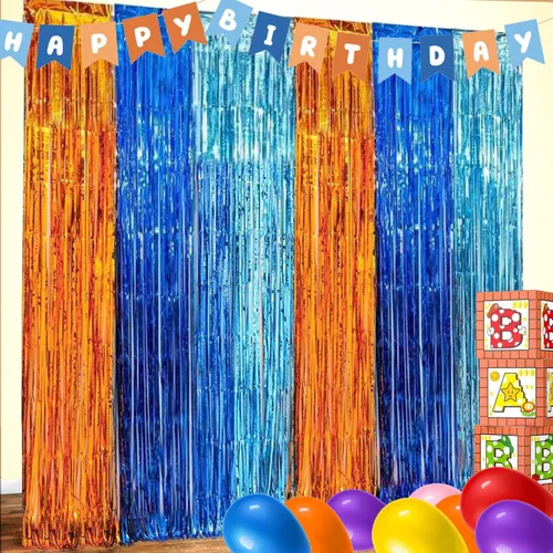Vista 9 de Paquete de 2 telón de fondo negro con flecos para decoraciones de fiesta de cumpleaños