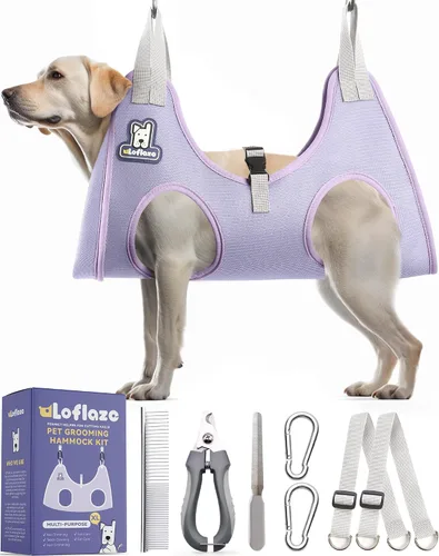 Vista 9 de Loflaze Arnés de Hamaca de Aseo para Perros y Gatos con Cortauñas Recortador de Uñas para Mascotas - Eslinga Colgante para Gatos para Recortar