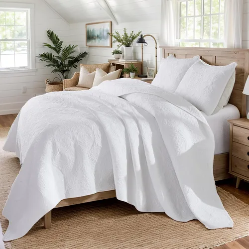Vista 5 de Brandream juego de cama de lujo de 3 piezas, color blanco, de gran tamaño, juego de edredón, tamaño queen