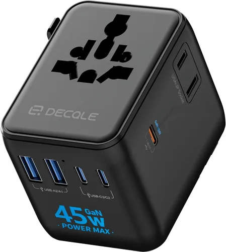 Vista 16 de Adaptador de viaje universal, adaptador de enchufe de viaje internacional con 2 puertos USB-C y 2 puertos USB-A, con toma de corriente AC adicional