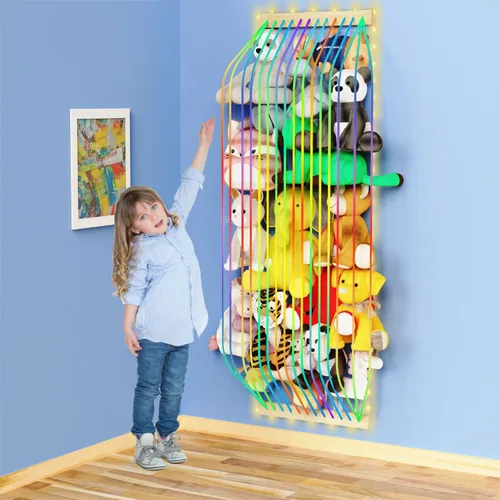 Vista 10 de Almacenamiento de animales de peluche de madera suave para habitación de los niños, soporte de pared para colgar en la puerta, organizador