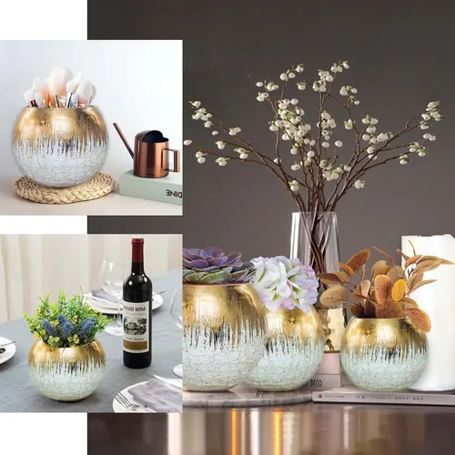 Vista 5 de Efavormart - Florero de cristal agrietado dorado de 4.5 pulgadas, florero de burbujas