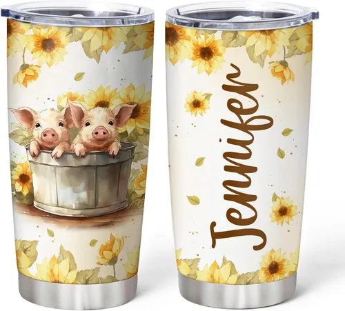 Vista 12 de Hyturtle Regalos personalizados para los amantes de los cerdos – Pigs Are My Spirit Animal vaso de acero inoxidable con nombre personalizado de 20