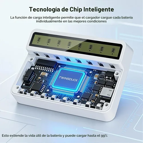 Vista 3 de Cargador de Batería de 8 Bahías AA AAA con Pantalla LCD para Baterías NiMH