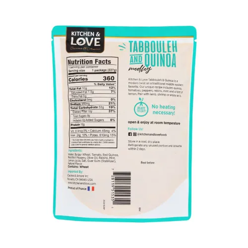 Vista 3 de Kitchen & Love Tabbouleh & Quinoa Medley Bolsa precocinada, lista para microondas, estable en el almacenamiento, sin OMG, sin gluten y lácteos, a