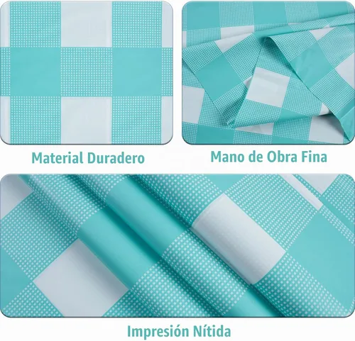 Vista 2 de Kesfey Paquete de 3 manteles a cuadros, color aqua y blanco, 54x108 pulgadas, desechables, de plástico, impermeables, rectangulares, para mesa