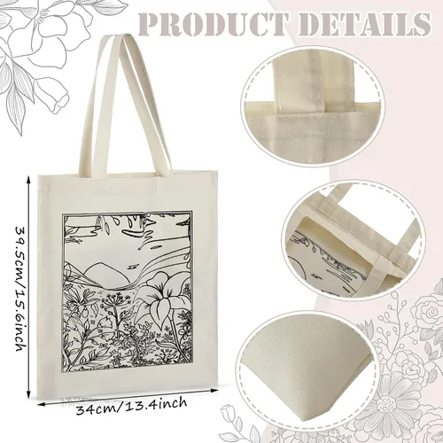 Vista 4 de Reginary 4 bolsas de lona para mujer, bolsas de lona para compras, estéticas, reutilizables, para comestibles, regalos (artístico)