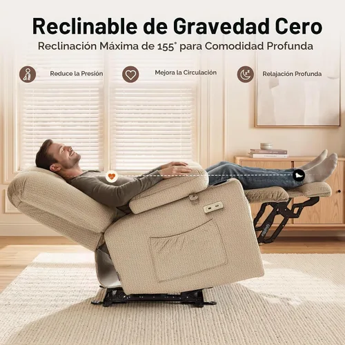 Vista 5 de MCombo Silla reclinable con calor y masaje para sala PR670 (beige)