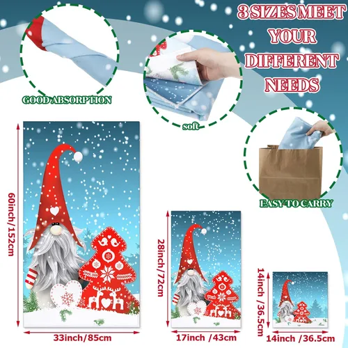 Vista 3 de Preboun Juego de 3 toallas de baño navideñas de gnomo, toallas de mano con árbol de Navidad, toallas de baño con copos de nieve de invierno, toallas