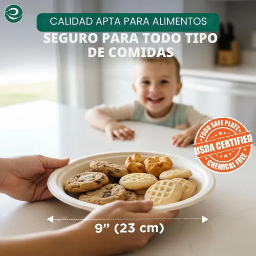 Vista 2 de ECO SOUL - Platos de papel compostables de 9 pulgadas (paquete de 100) biodegradables, resistentes, desechables, ecológicos para cena de Navidad