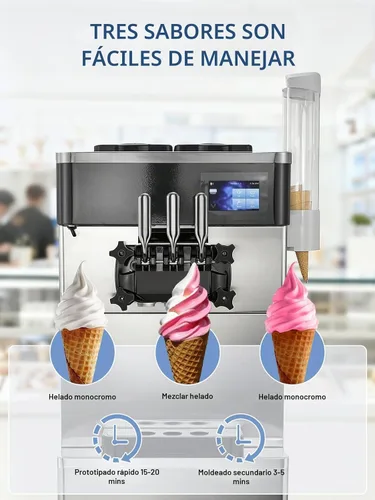 Vista 4 de Máquina de helado comercial de 5.8-7.9 galones/h, 3 sabores suaves con tolva de 14 L, máquina de helado de limpieza automática con panel LCD táctil