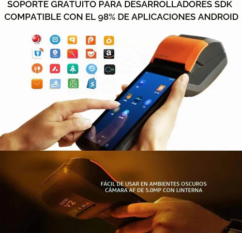 Vista 5 de Sunmi V2s Terminal POS con impresora de recibos, altavoz, cámara y escáner de código de barras todo en uno, impresora PDA portátil, sistema Android