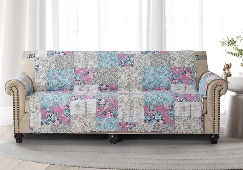 Vista 31 de Brilliant Sunshine Blue Plaids & Stripes - Funda para sillón de sofá, asiento de 23 pulgadas Patchwork Design, Non Slip Sofa Cover, Quilted