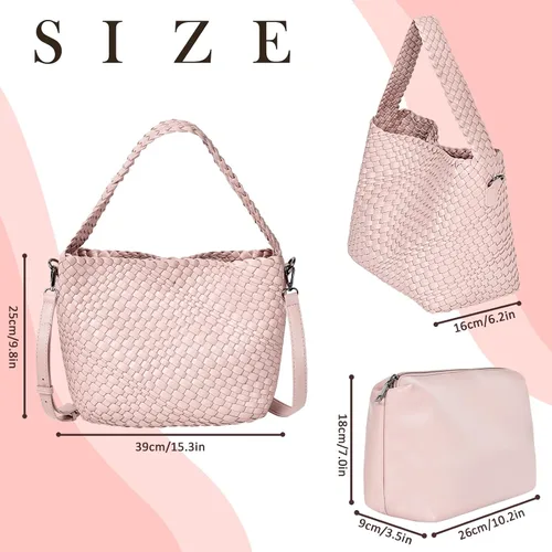 Vista 3 de Woven Bag for Women, Vegan Leather Tote Bag Retro Handbag, Handmade Large Shoulder Bags Crossbody Bags Summer Beach Purse