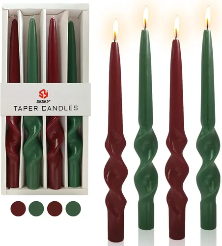 Vista 33 de SM101 - Vela cónica roja, velas en espiral de 10 pulgadas, velas largas cónicas sin goteo para cena, mesa de comedor, boda, fiesta, fiesta, Rojo