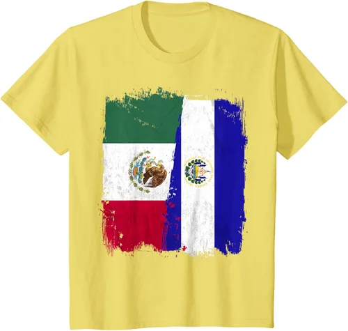 Vista 48 de Camiseta con la bandera mexicana de El Salvador con la mitad de la bandera mexicana de El Salvador