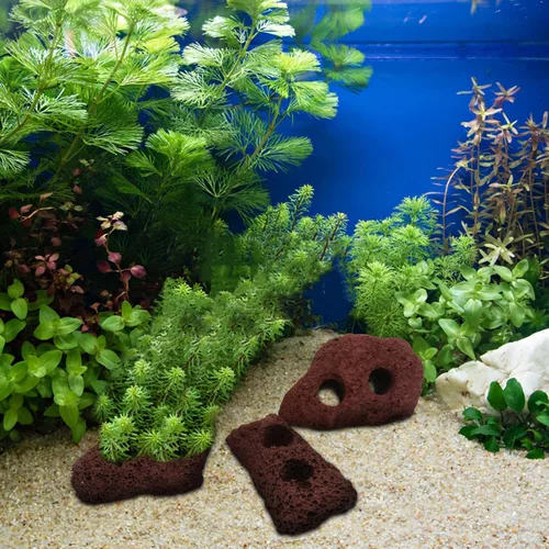 Vista 2 de balacoo 5 unids rocas piedras volcánicas rocas decorativas pecera material acuario paisaje ornamentos agua hierba anillo fijo bonsái decoración