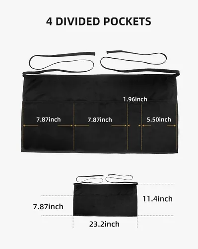 Vista 6 de Xeoxarel Waist Aprons with 4 Pockets, Unisex Waitress Waiter Server Apron for Women and Man Half Black 11.5