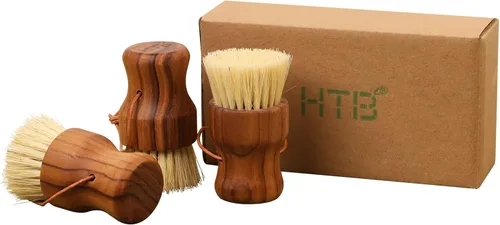 Vista 7 de HTB Bolsa de té de madera de acacia para almacenamiento y cepillo para fregar platos de teca