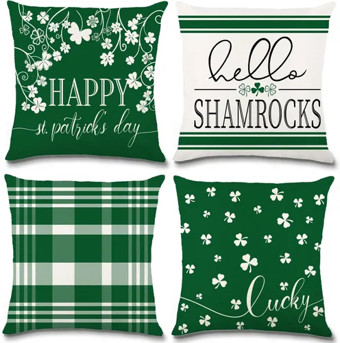 Vista 8 de DIYDEC - 4 fundas de almohada de Navidad de 18 x 18 pulgadas, fundas de almohada de invierno con diseño de árbol de Navidad, sombrero de árbol