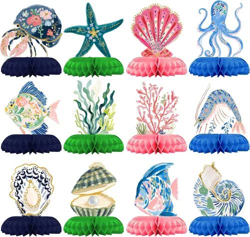 Vista 20 de Decoraciones de fiesta en la playa, centros de mesa de panal para cumpleaños de verano